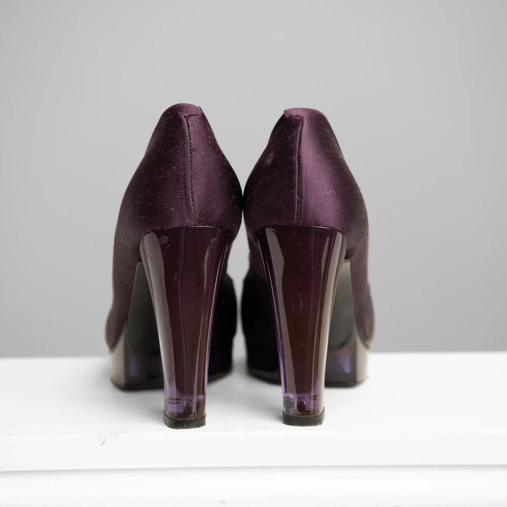 Patrick Cox Purple Platform Block Heels Sz 8.5 Glam Y2K 90s Chic Runway Mod Gala